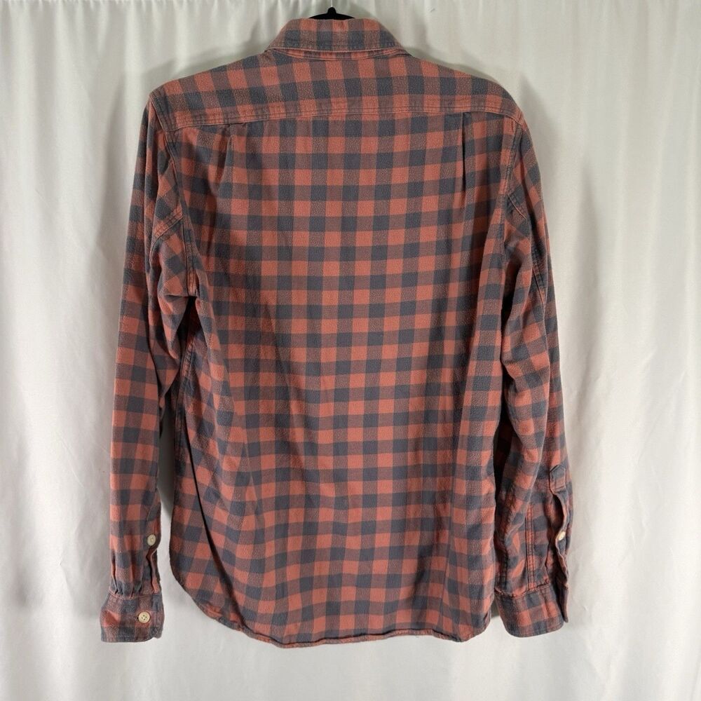 J Crew Flannel Slim Fit Button Down Shirt Men's Medium Orange Plaid Long Sleeve - Picture 6 of 10